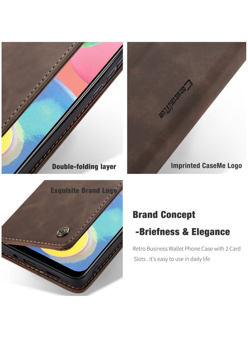 CaseMe Samsung Galaxy A70/A70S Wallet Case Book Folding Flip Folio Case with Magnetic Kickstand Card Slots Protective Cover - Coffee - Image 2