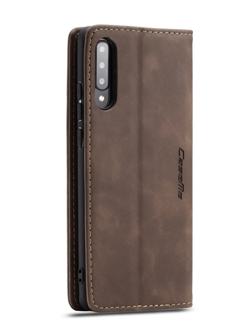 CaseMe Samsung Galaxy A70/A70S Wallet Case Book Folding Flip Folio Case with Magnetic Kickstand Card Slots Protective Cover - Coffee - Image 3