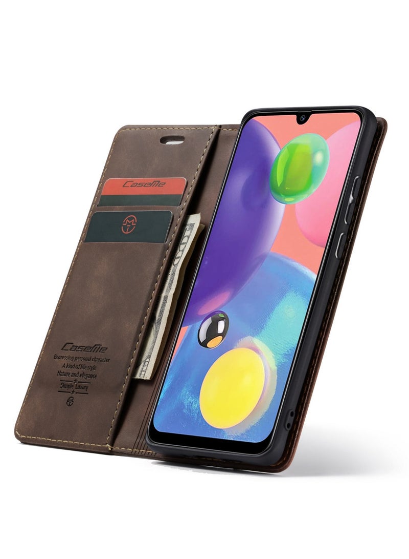 CaseMe Samsung Galaxy A70/A70S Wallet Case Book Folding Flip Folio Case with Magnetic Kickstand Card Slots Protective Cover - Coffee - Image 4