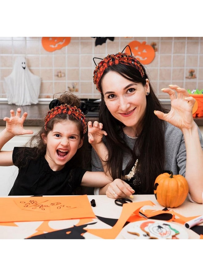 سيالكسهيني عصابة رأس الهالوين للنساء، عصابة رأس مرصعة بأحجار الراين والكريستال، عصابة رأس منقوشة باللون البرتقالي والأسود، إكسسوارات شعر هالوين مخيفة، هدايا حفلات تنكرية (هالوين 1) - Image 3