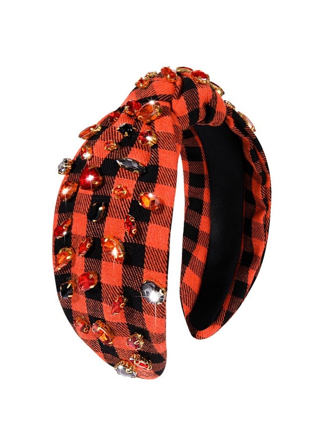 سيالكسهيني عصابة رأس الهالوين للنساء، عصابة رأس مرصعة بأحجار الراين والكريستال، عصابة رأس منقوشة باللون البرتقالي والأسود، إكسسوارات شعر هالوين مخيفة، هدايا حفلات تنكرية (هالوين 1) - Image 1