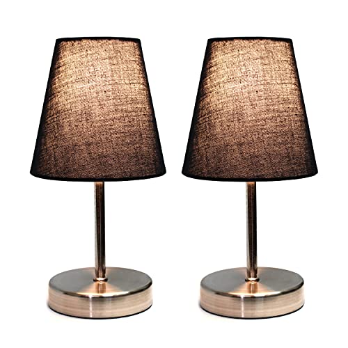 Simple Designs LT2013-BLK-2PK Sand Nickel Mini Basic Table Lamp with Fabric Shade 2 Pack Set, Black, 2 Count - Image 4