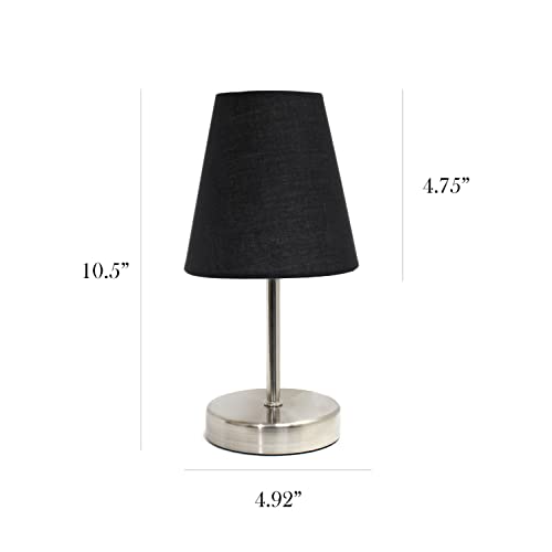 Simple Designs LT2013-BLK-2PK Sand Nickel Mini Basic Table Lamp with Fabric Shade 2 Pack Set, Black, 2 Count - Image 2