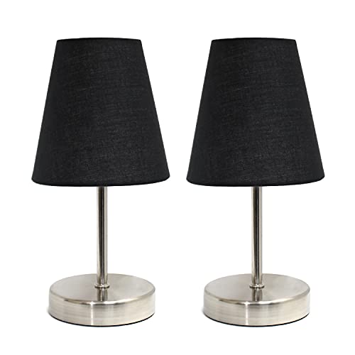 Simple Designs LT2013-BLK-2PK Sand Nickel Mini Basic Table Lamp with Fabric Shade 2 Pack Set, Black, 2 Count - Image 1