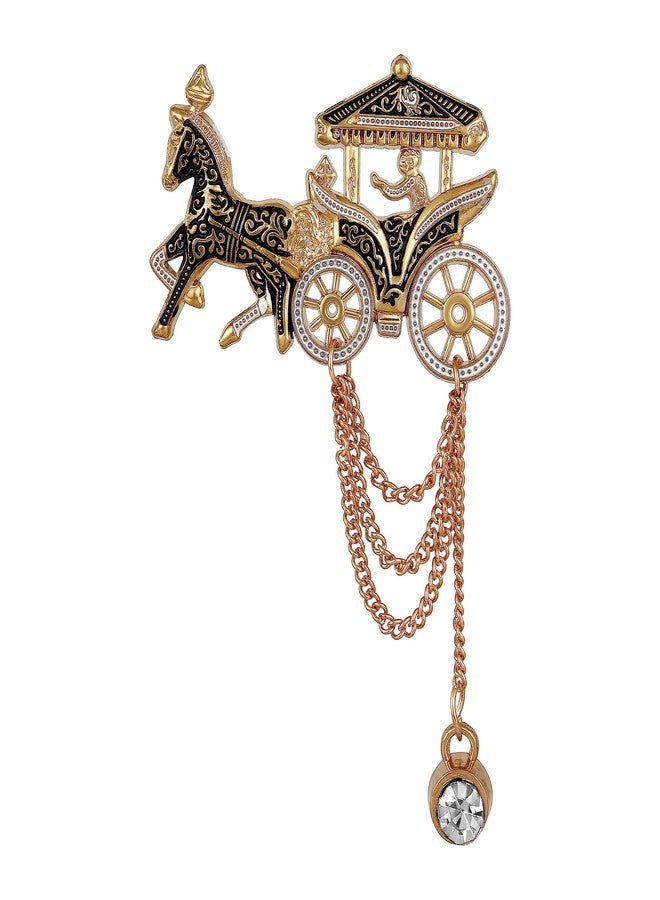 Adorn Horse Chariot Shaped Layered Chain Brooch for Men B1775-FBA - Image 1