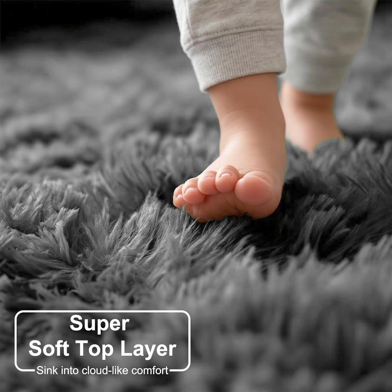 Amdrebio Gray Round Rug for Bedroom,Fluffy Circle Rug 6'X6' for Kids Room,Furry Carpet for Teen's Room,Shaggy Circular Rug for Nursery Room,Fuzzy Plush Rug for Dorm,Grey Carpet,Cute Room Decor for Baby - Image 2
