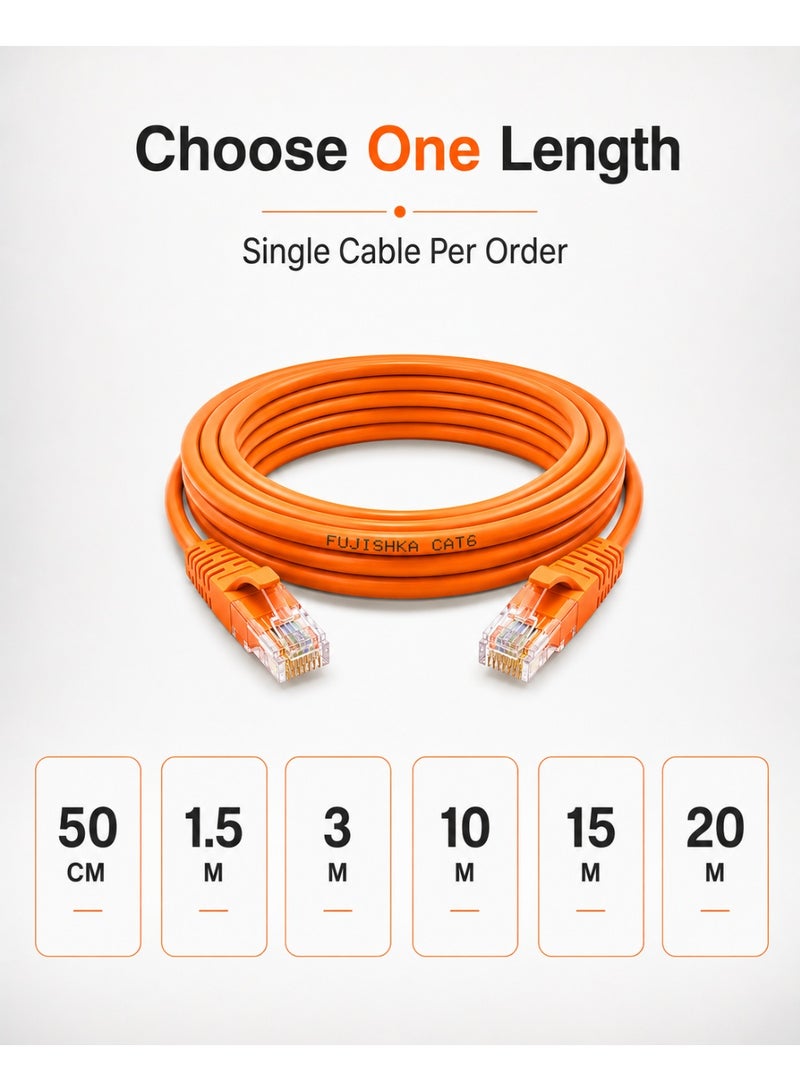 FUJISHKA 100% Pure Copper CAT6 Cable for Routers and Computers - Orange 20M - Image 3