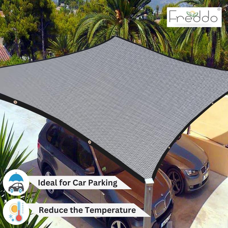 FREDDO سفينة ظل شمسية من فريدوا HDPE مع عيون نحاسية 90 حماية من الشمس والأشعة فوق البنفسجية لركن السيارات في الهواء الطلق حديقة شرفة شرفات فناء لون رمادي 5 قدم × 8 قدم عبوة من قطعة واحدة - Image 4