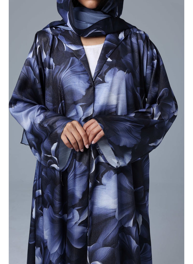 IKKXA Floral Prints Blue Haze Abaya ABY1166 Blue - Image 2