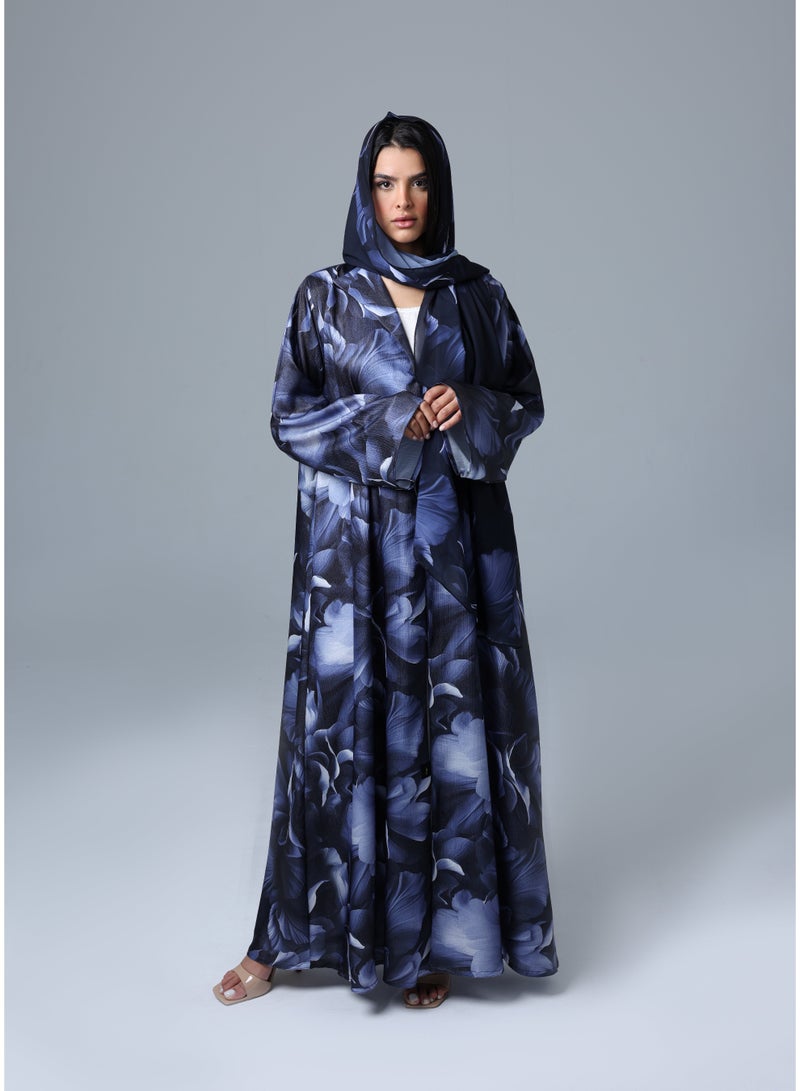 IKKXA Floral Prints Blue Haze Abaya ABY1166 Blue - Image 1
