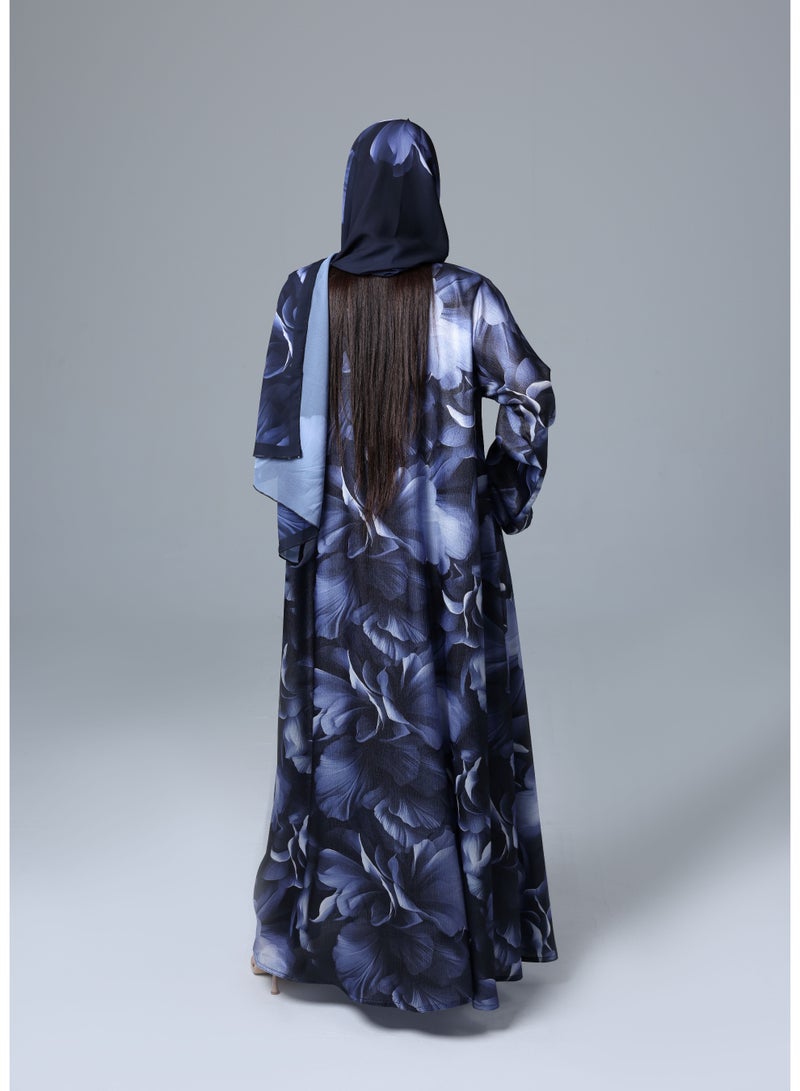 IKKXA Floral Prints Blue Haze Abaya ABY1166 Blue - Image 3