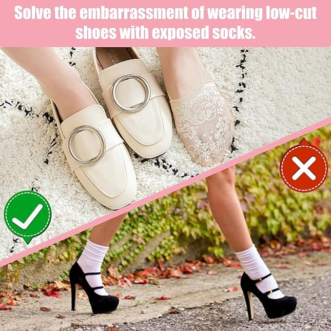 THE DDS STORE Women No Show Lace Socks Cotton Non-slip Breathable Ankle Socks Invisible Ultra Low Cut Liner Socks with Silicone Strips for Loafers Sneakers and High-heel Shoes (IN, Alpha, Free Size, 3, Multi Color) - Image 2