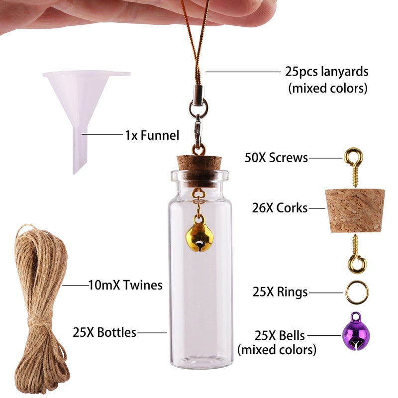 Maxmau Mini Glass Bottles With Cork Stoppers 15Ml Mini Jars Wishing Bottles 25Pcs With Connection Accessories Twine Bell Decoration - Image 2