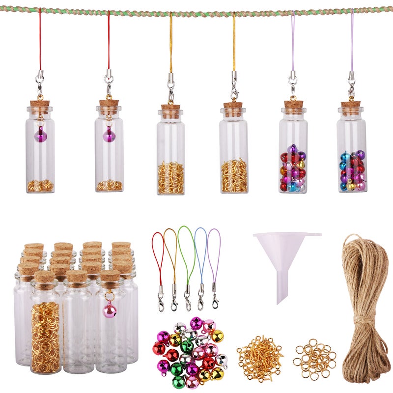 Maxmau Mini Glass Bottles With Cork Stoppers 15Ml Mini Jars Wishing Bottles 25Pcs With Connection Accessories Twine Bell Decoration - Image 4