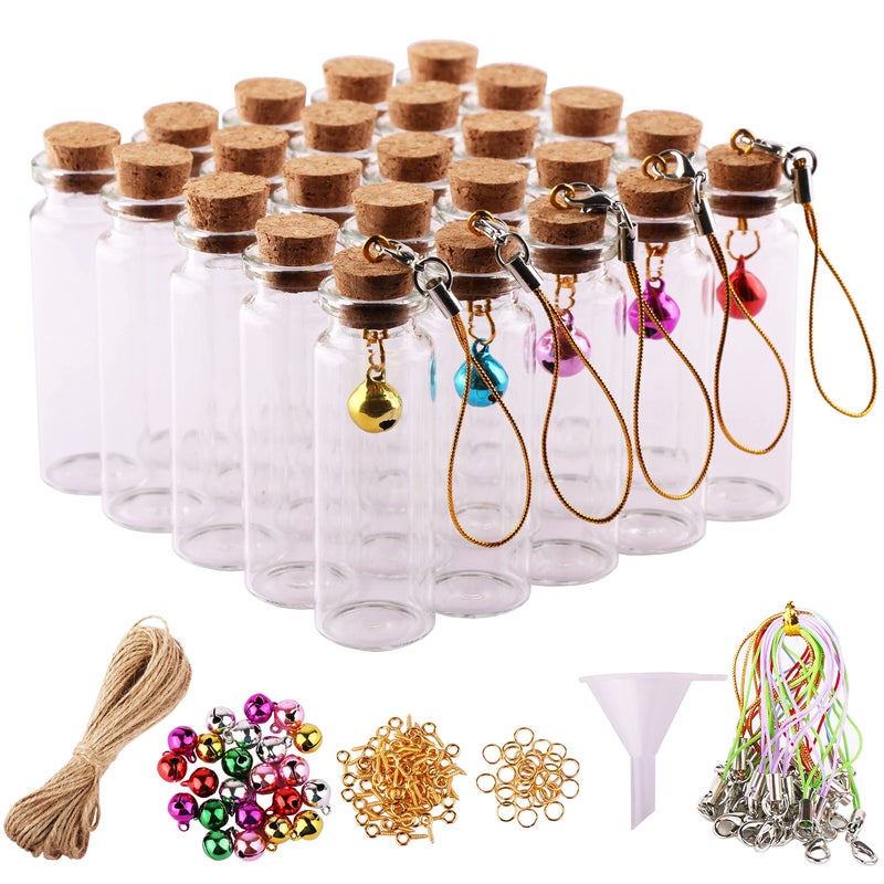 Maxmau Mini Glass Bottles With Cork Stoppers 15Ml Mini Jars Wishing Bottles 25Pcs With Connection Accessories Twine Bell Decoration - Image 1