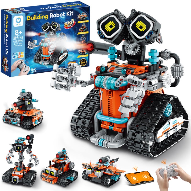 Sillbird Robot Building STEM Kit with Remote Control for Boys Ages 814 Technic Coding Gifts for Kids Birthday Buildable 5in1 Robotics Toy with 596 Pieces - Image 3
