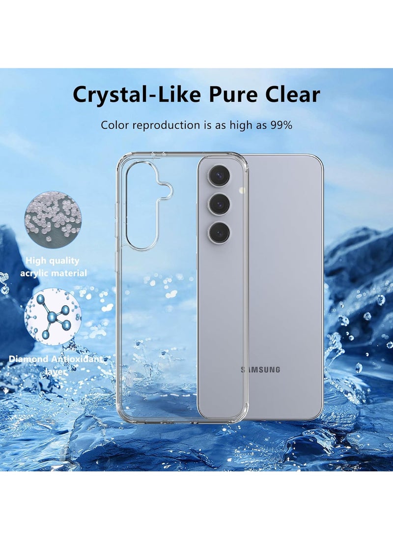 جراب شفاف كريستالي عام لهاتف Samsung Galaxy S24 FE، ممتص صدمات ناعم من مادة TPU وغطاء خلفي صلب من مادة البولي كربونات، غير قابل للاصفرار، مضاد للخدش، حماية من السقوط، جراب نحيف، (شفاف)