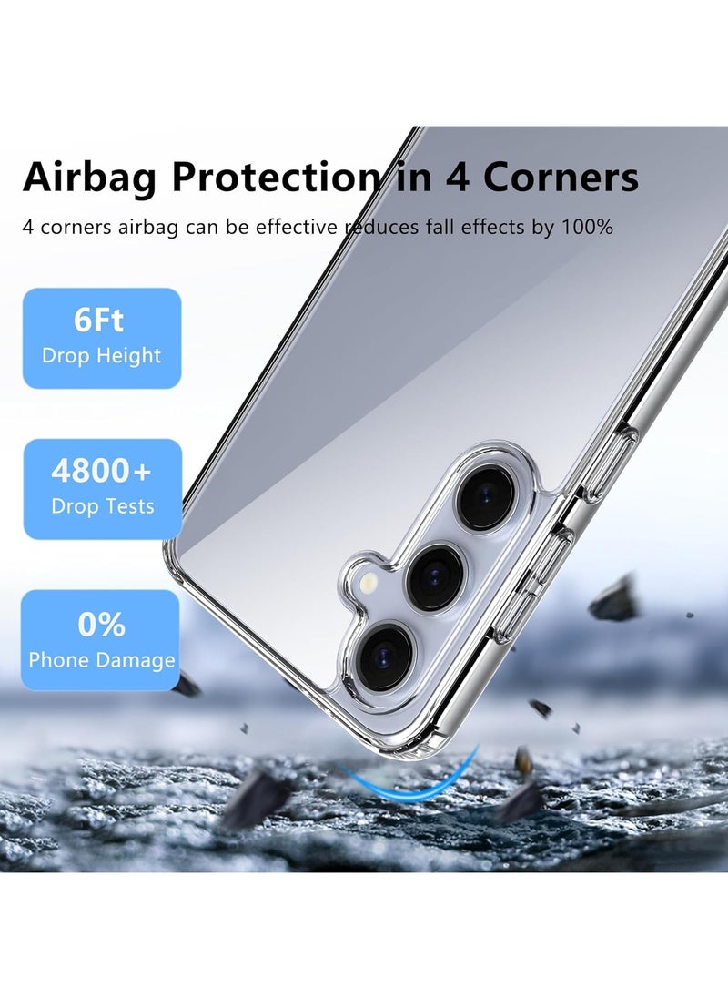 جراب شفاف كريستالي عام لهاتف Samsung Galaxy S24 FE، ممتص صدمات ناعم من مادة TPU وغطاء خلفي صلب من مادة البولي كربونات، غير قابل للاصفرار، مضاد للخدش، حماية من السقوط، جراب نحيف، (شفاف)
