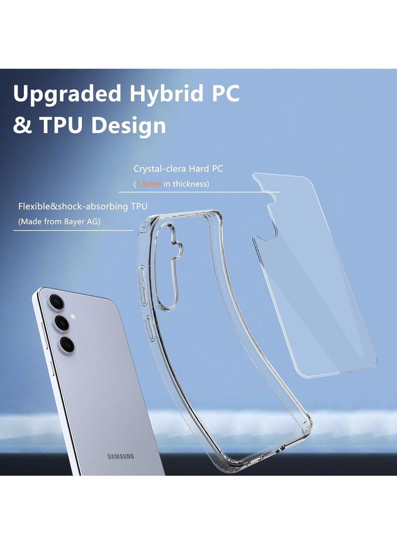 جراب شفاف كريستالي عام لهاتف Samsung Galaxy S24 FE، ممتص صدمات ناعم من مادة TPU وغطاء خلفي صلب من مادة البولي كربونات، غير قابل للاصفرار، مضاد للخدش، حماية من السقوط، جراب نحيف، (شفاف)