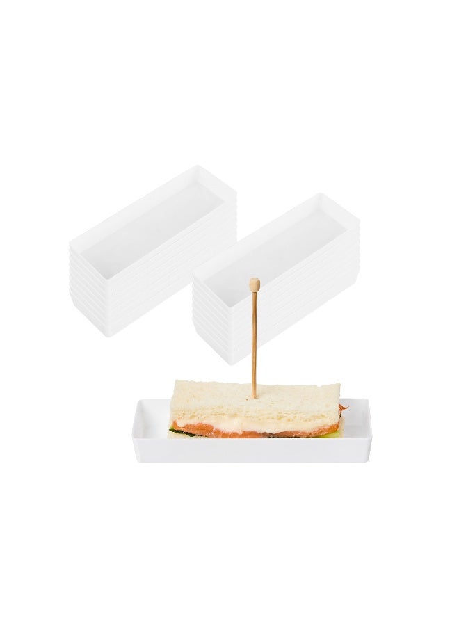 Restaurantware 5.2 x 1.8 Inch Mini Tasting Plates, 100 Disposable Rectangle Plastic Plates - Durable, Stylish, White Plastic Hors D'oeuvre Serving Plates, For Desserts Or Appetizers At Parties - Image 2