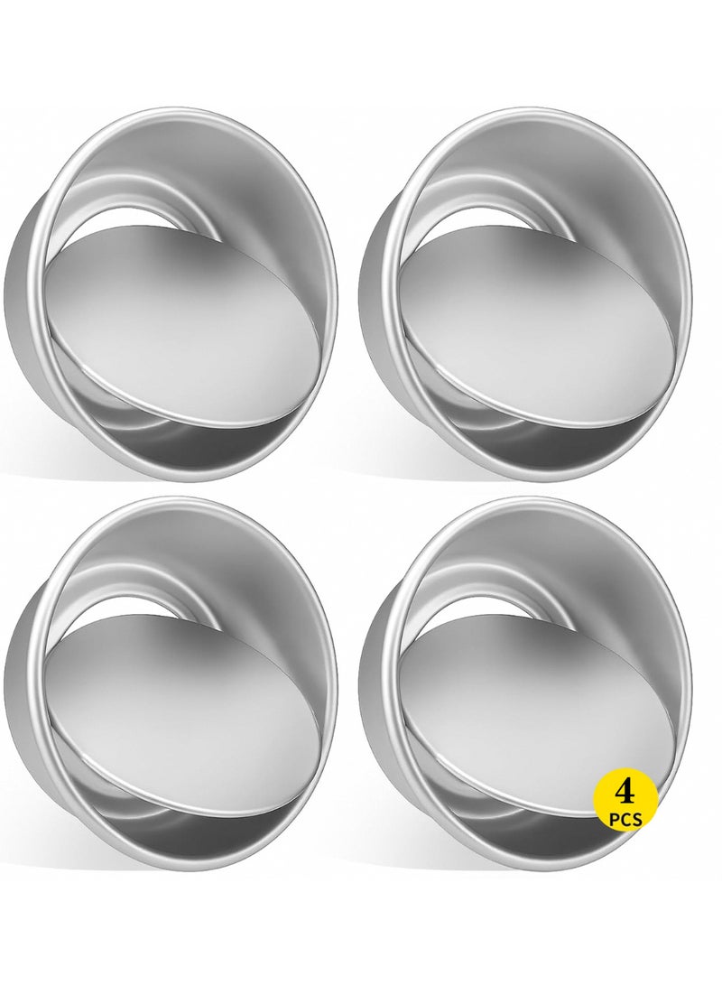 كاكابو مجموعة من 4 قطع من قوالب الكيك المستديرة مقاس 4 بوصات غير لاصقة لخبز الكيك بالجبن قوالب كيك مستديرة صغيرة من سبائك الألومنيوم مع قاعدة قابلة للإزالة للخبز المنزلي والتجمعات - Image 1