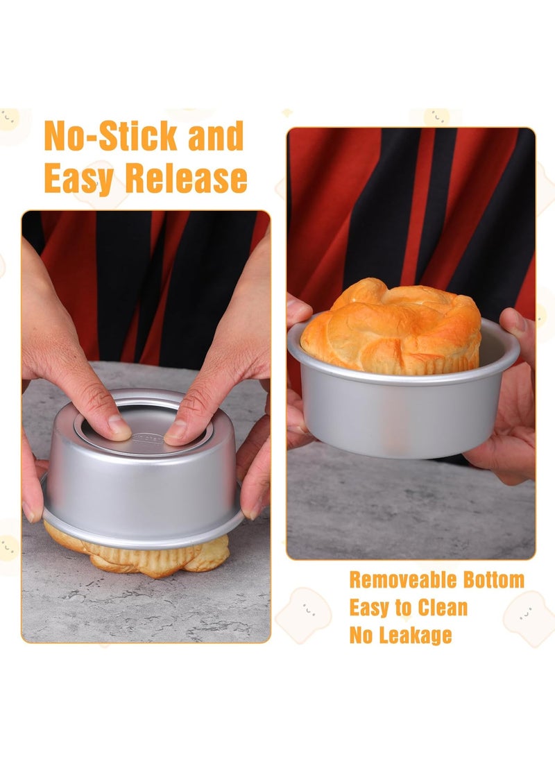 كاكابو مجموعة من 4 قطع من قوالب الكيك المستديرة مقاس 4 بوصات غير لاصقة لخبز الكيك بالجبن قوالب كيك مستديرة صغيرة من سبائك الألومنيوم مع قاعدة قابلة للإزالة للخبز المنزلي والتجمعات - Image 2