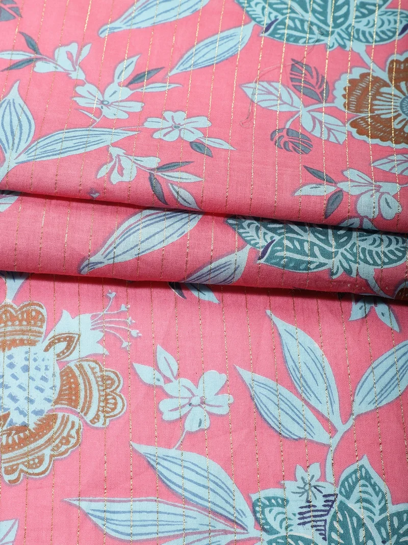 Candy Pink Floral Print Fabric for Crafting
