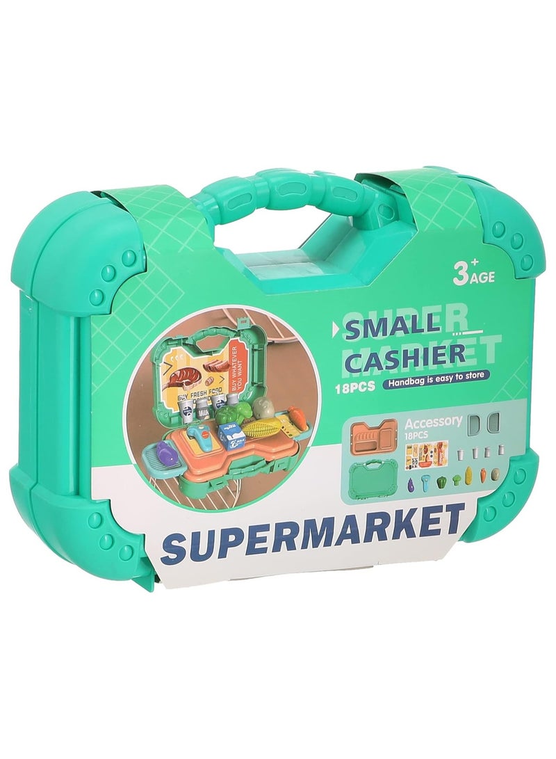 Eid Game. 18 Pieces Kids Mini Cashier Set, Includes Food and Drinks, Pretend Play Set for Kids, Cashier Set with in Bag Game Accessories  - Image 1