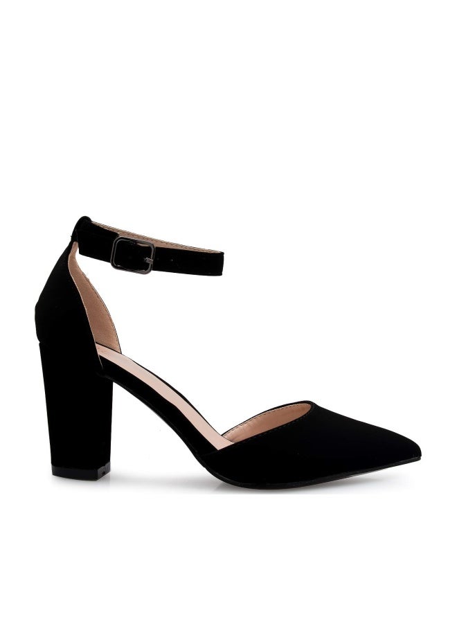 Olivia K Women's Sexy D'Orsay Ankle Strap Pointed Toe Block Heel Pump - Classic, Comfortable (9,Black Nubuck**, Numeric_9) - Image 1