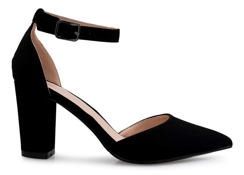 Olivia K Women's Sexy D'Orsay Ankle Strap Pointed Toe Block Heel Pump - Classic, Comfortable (9,Black Nubuck**, Numeric_9) - Image 2
