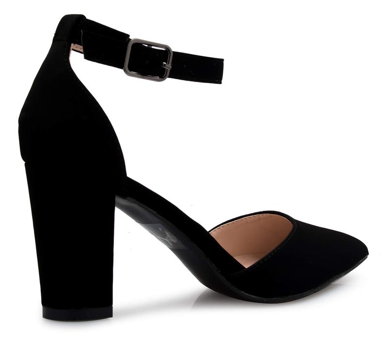 Olivia K Women's Sexy D'Orsay Ankle Strap Pointed Toe Block Heel Pump - Classic, Comfortable (9,Black Nubuck**, Numeric_9) - Image 3