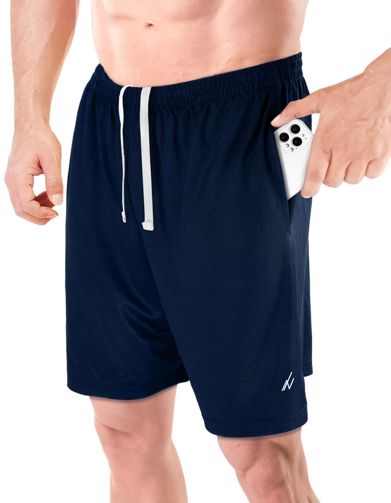 NY Threads Men's Athletic Shorts Quick Dry Loose-Fit Lightweight Running Workout Gym Shorts with Pockets, Large, Navy - Image 1