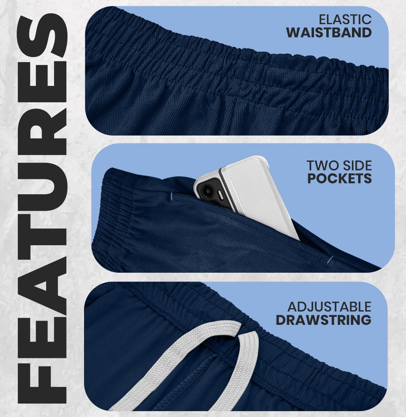 NY Threads Men's Athletic Shorts Quick Dry Loose-Fit Lightweight Running Workout Gym Shorts with Pockets, Large, Navy - Image 3