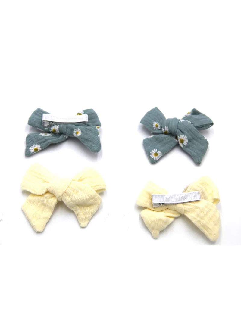 دىدانيالا Adella Ribbon Bow Clip Set For Babies and Girls -  Cream & Blue