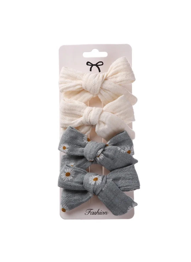دىدانيالا Adella Ribbon Bow Clip Set For Babies and Girls -  Cream & Blue