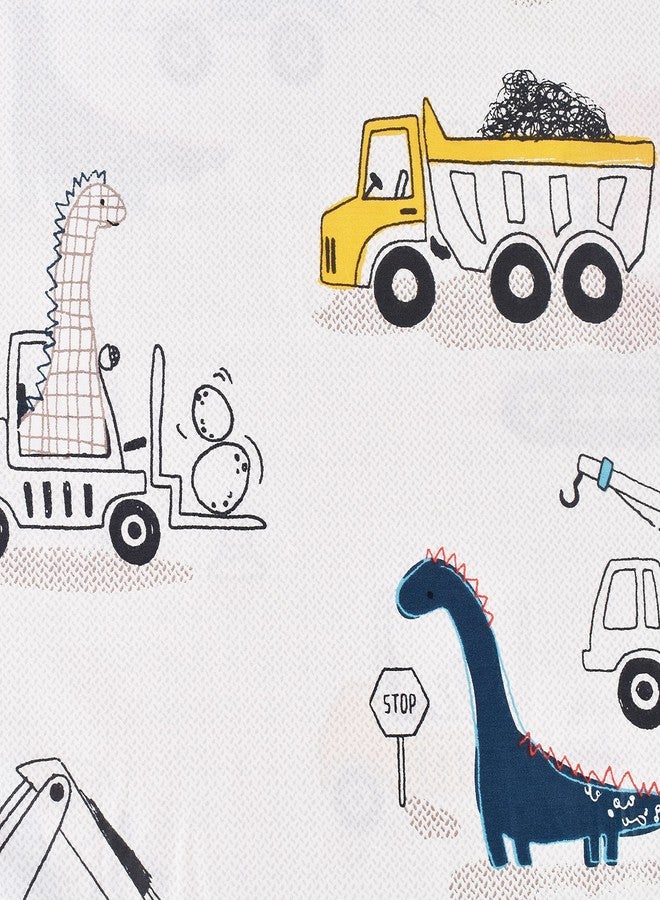 J-pinno J pinno Dinosaur Construction Work Digger Cars Vehicle Cute Cozy Fun Full Sheet Set for Kids Girls Children 100% Cotton Flat Sheet + Fitted Sheet + Pillowcase Bedding Set (Dinosaur, Full) - Image 5