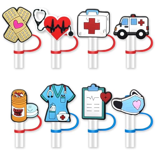 Nukuopa 8Pcs Medical Straw Cover for Tumbler Cap, Nurse Silicone Straw Topper, 10mm Drinking Straw Tip Covers for Accessories (Medical) - Image 1