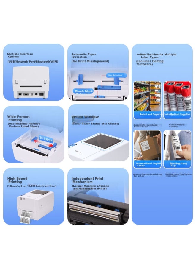 Gprinter Gp-1924t Thermal Transfer Ribbon Label Printer Desktop Barcode Printer Tag Washing Label Certificate Copperplate Silver Paper Printing - Image 1