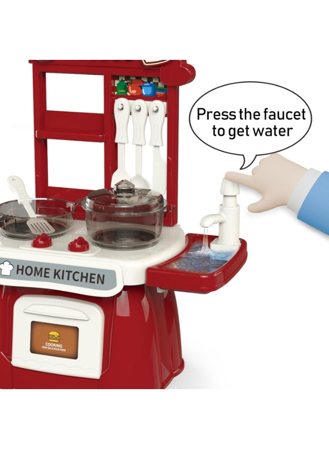 Kitchen Toys Imitated Chef Light Music Pretend Cooking Food Play Dinnerware Set Safe Cute Children Girl Toy Gift Fun Game Toy Kitchen Sink with Running Water and Electronic Induction Stove - Image 4