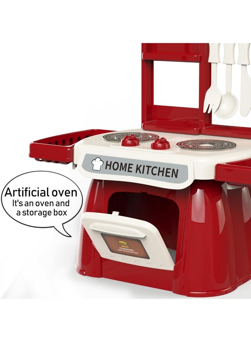 Kitchen Toys Imitated Chef Light Music Pretend Cooking Food Play Dinnerware Set Safe Cute Children Girl Toy Gift Fun Game Toy Kitchen Sink with Running Water and Electronic Induction Stove - Image 5