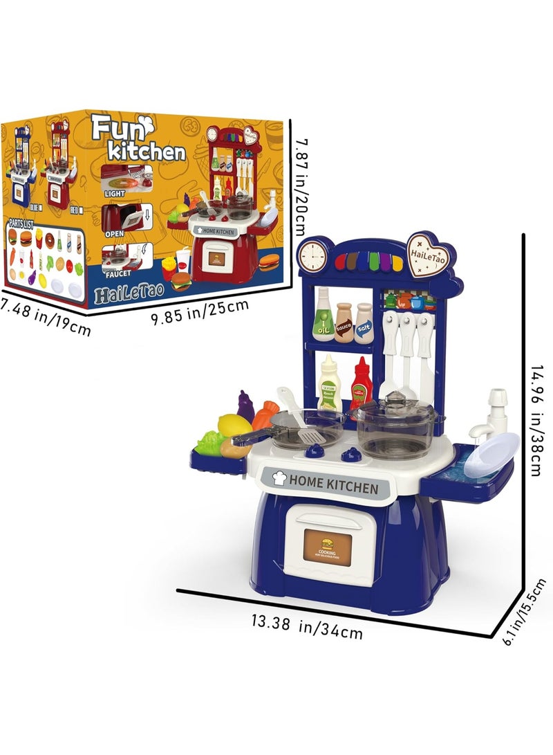 Kitchen Toys Imitated Chef Light Music Pretend Cooking Food Play Dinnerware Set Safe Cute Children Girl Toy Gift Fun Game Toy Kitchen Sink with Running Water and Electronic Induction Stove - Image 2