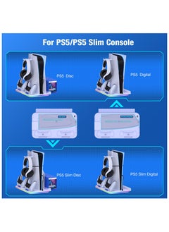 XiuWoo PS5 Stand with Cooling Station and Controller Charging Station for PS5 Disc Digital Console PS5 Accessories with Controller Charger RGB Light Headset Holder for PlayStation 5 White  - Image 3