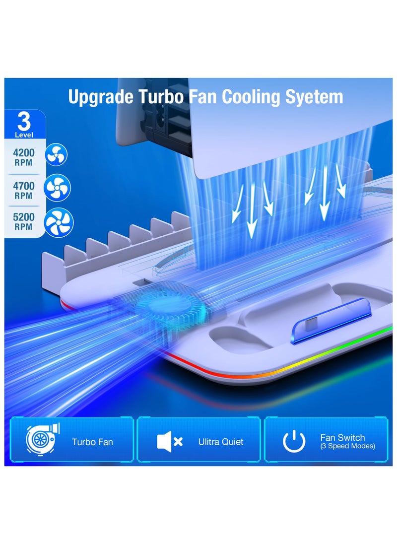 XiuWoo PS5 Stand with Cooling Station and Controller Charging Station for PS5 Disc Digital Console PS5 Accessories with Controller Charger RGB Light Headset Holder for PlayStation 5 White  - Image 2