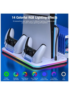 XiuWoo PS5 Stand with Cooling Station and Controller Charging Station for PS5 Disc Digital Console PS5 Accessories with Controller Charger RGB Light Headset Holder for PlayStation 5 White  - Image 4