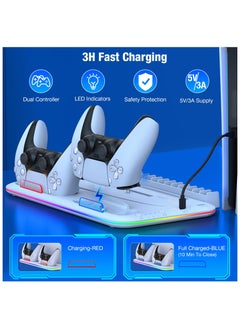 XiuWoo PS5 Stand with Cooling Station and Controller Charging Station for PS5 Disc Digital Console PS5 Accessories with Controller Charger RGB Light Headset Holder for PlayStation 5 White  - Image 5