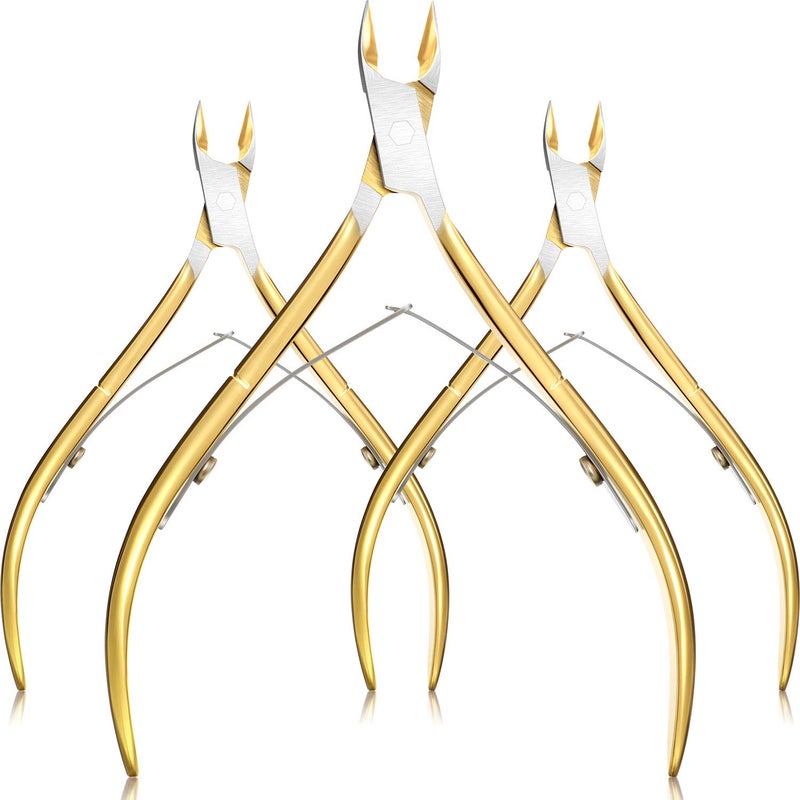 أداة تقليم الجلد الزائد من مادير 3 عبوات من مقصات الجلد الزائد من الفولاذ المقاوم للصدأ مع شفرات مدببة لأدوات العناية بالأظافر والقدمين (ذهبي)