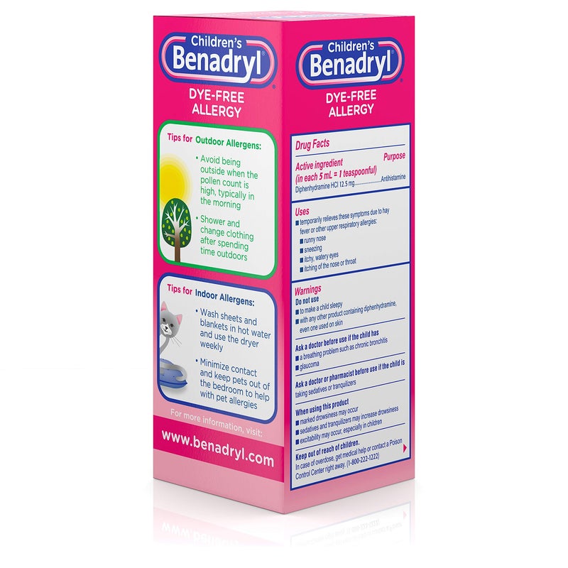 Benadryl بنادريل للأطفال، مضاد الهيستامين، سائل خالي من الأصباغ، بنكهة العلكة، 4 أونصات - Image 2