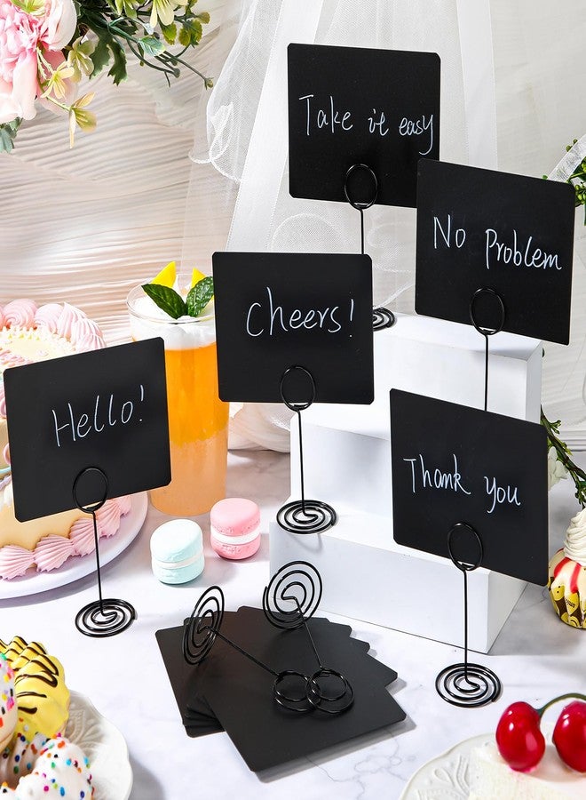 TecUnite Mini Chalkboard Sign with 8. 7 Inch Metal Stand, 4" x 3" Small Chalkboard Label and 2 Marker Pens, Food Sign Buffet Rectangle Blackboard Message Board Tabletop Label for Wedding Party(24 Pcs) - Image 3
