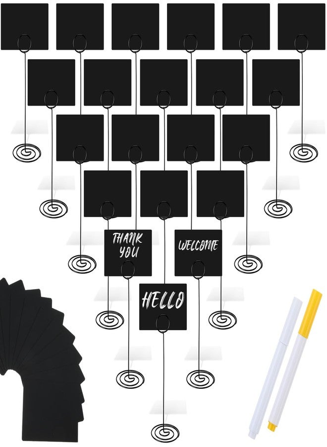 TecUnite Mini Chalkboard Sign with 8. 7 Inch Metal Stand, 4" x 3" Small Chalkboard Label and 2 Marker Pens, Food Sign Buffet Rectangle Blackboard Message Board Tabletop Label for Wedding Party(24 Pcs) - Image 1