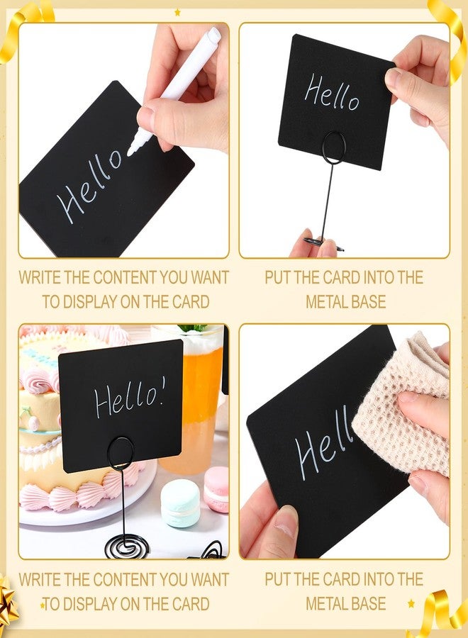 TecUnite Mini Chalkboard Sign with 8. 7 Inch Metal Stand, 4" x 3" Small Chalkboard Label and 2 Marker Pens, Food Sign Buffet Rectangle Blackboard Message Board Tabletop Label for Wedding Party(24 Pcs) - Image 5